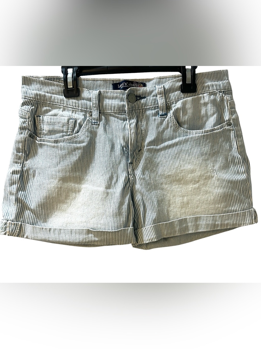 Levi's Striped Denim Jean Shorts Light Wash Blue White 3.5” Inseam Women 3